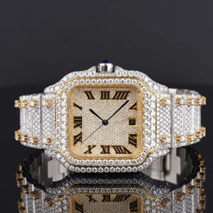Montre de luxe Hip Hop avec diamants Moissanite VVS de laboratoire taille ronde, bracelet en caoutchouc, montre mécanique faite à la main - Product Image 1