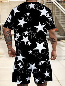 Conjunto Casual de Verano Unisex de 2 Piezas, Camiseta de Manga Corta con Cuello Cuadrado de Poliéster de Secado Rápido, Estampado Digital Brillante, Lavado Ácido, Color Sólido - Product Image 3