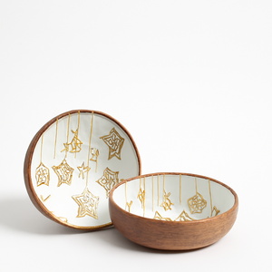 Bol en bois fait main avec motif treillis marocain bleu, intérieur émaillé, art géométrique islamique, vaisselle décorative, cadeau - Product Image 2