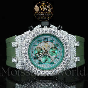 Montre mécanique de luxe pour hommes, chronographe à cadran vert incrusté de diamants, boîtier en acier inoxydable, bracelet en caoutchouc, 42mm - Product Image 4