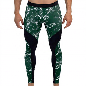 Leggings de compression intégrale pour hommes, noir et blanc, imprimé éclair, taille élastique, design par sublimation, logo sur la jambe droite - Product Image 4