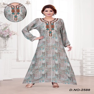 Rayon Digital Print <b>Kaftan</b> with Elegant Neck Embroidery & Hand Touch Aari Work – Premium Jalabiya Mukhawar Wholesale - Product Image 3