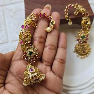 18K Gold Plated Star Drop Ear Cuffs with Rhinestones and Pearl for Party - Product Image 3
