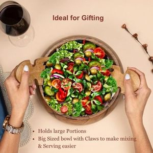 Bol en bois avec deux poignées, ustensiles et cuillères à fruits, bols et cuillères en bois de manguier artisanaux de qualité supérieure inclus, cadeaux parfaits - Product Image 3