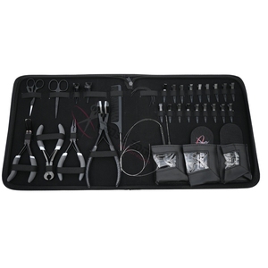 Kit de pinces professionnelles noires pour extensions capillaires avec pinces de pose et d'ouverture de micro-anneaux, coupe-fil et accessoires de sectionnement - Product Image 1