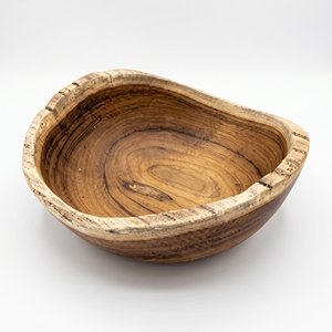 Bol à salade en bois de teck massif de qualité alimentaire, bord naturel, fait main, décor balinais haut de gamme, ustensile de cuisine antiadhésif résistant à la chaleur - Product Image 1