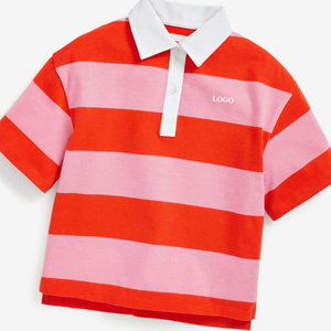 เสื้อโปโลแขนสั้นลายทางสำหรับเด็กผู้ชาย สีแดงและชมพู สวมใส่สบายๆ - Product Image 3