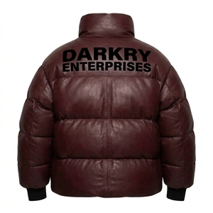 Custom Wholesale Mens Burgundy Real Leather Puffer Jacket Unisex Winter Warm <b>Bubble</b> <b>Coat</b> Manufacturer Padded Outerwear Apparel - Product Image 2