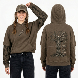 Custom Vintage Grey Acid Wash Hoodie Women Muscle Anatomy Graphic Print Fleece Pullover <b>Long</b> Sleeve Heavyweight <b>Sweatshirt</b> - Product Image 4