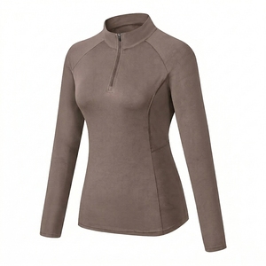Camiseta Deportiva de Manga Larga para Mujer, Color Azul Marino, con Cierre, de Secado Rápido, Tejido de Punto, Color Sólido, con Spandex y Poliéster - Product Image 5
