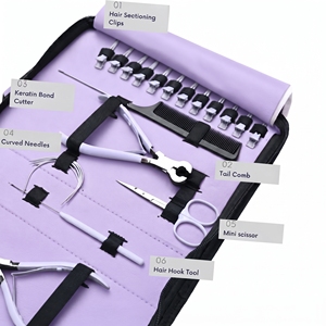 Kit d'outils pour extensions capillaires de salon en acier inoxydable : Pince à micro-perles, Pince à sertir, Pince à presser pour extensions adhésives, Coupe-extensions à la kératine, Coupe-trames - Product Image 5