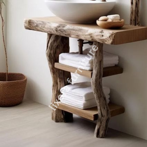 Luxury Handcrafted Modern Antique Solid Wood Eco-Friendly Durable Bathroom Vanity Wall Mirror Included Polished Finish Washstand - Product Image 4