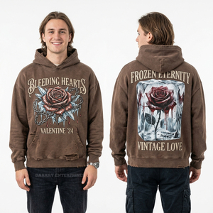 Sudadera con Capucha Verde Menta con Lavado Ácido para Hombre, Larga y Oversize, con Gráfico de Corazón de Disco de Vinilo Roto, Estilo Urbano, Fabricante Personalizado - Product Image 5