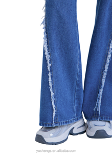 กางเกงยีนส์ขาบานสำหรับผู้หญิงผ้าแจ็คการ์ดแต่งพู่สำหรับฤดูร้อนผ้าแจ็คการ์ดมี Y2K ระบายอากาศมีในสต็อก - Product Image 4