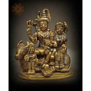 Handmade 3-Inch Small Size <b>Shiva</b> Parivar Sculpture with Nandi and <b>Shiva</b> Linga in Brass - Product Image 2