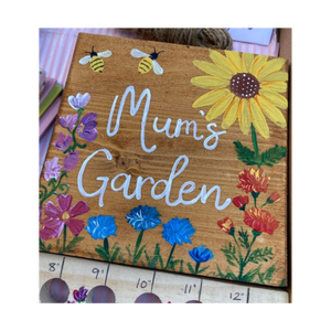 Panneau de jardin rustique en bois, peinture florale artisanale, plaque décorative murale extérieure, panneau suspendu, cadeau fête des mères, panneau en bois - Product Image 1