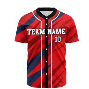 Camiseta de Béisbol Roja para Hombre, Manga Corta, con Nombre del Equipo Estampado, Transpirable, de Poliéster, Ropa Deportiva, Logotipo Frontal, Botones, Diseño a Rayas - Product Image 1