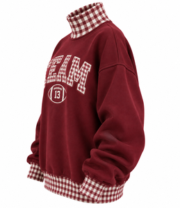 Pull-over décontracté d'hiver pour femme, col montant oversize, motif écossais et patchwork, style streetwear, vente en gros sur mesure - Product Image 3