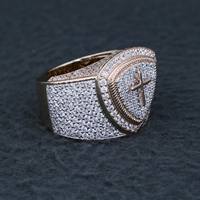 Bague Statement en Argent 925 Plaqué Or Rose, Sertie de Pierres en Pavé, Style Hip Hop, Forme Bouclier Dôme