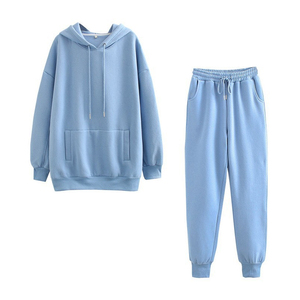 Conjunto Deportivo de Otoño Invierno para Mujer, Dos Piezas, Color Sólido, Sudadera con Capucha de Felpa, Ropa Casual, Sudadera con Capucha y Pantalones Largos - Product Image 4