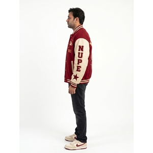 Blouson universitaire personnalisé en laine méltée 550 GSM avec manches en cuir pour homme, coupe oversize et carrée, style streetwear, manteau de fraternité, taille 3XL - Product Image 3