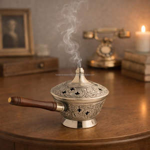 กระถางธูปหอมทองเหลืองชุบนิกเกิลพร้อมด้ามไม้เป็นมิตรกับสิ่งแวดล้อมและทนทานดีไซน์พิเศษ - Product Image 3