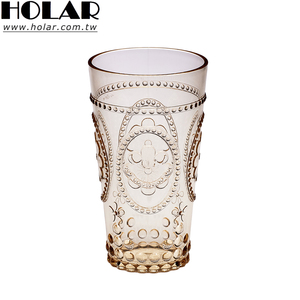 [Holar] Verre à boire en plastique de 20 oz de fabrication taïwanaise, design vintage à fleurs ambrées en relief, pour la maison, les cafés, l'extérieur - Product Image 1