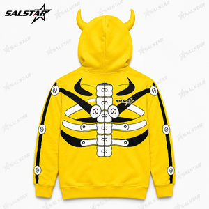Sweat à capuche unisexe noir à imprimé squelette jaune 3D pour Halloween, personnalisable avec fermeture éclair - Product Image 2