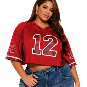 Camiseta Deportiva Personalizada para Mujer, Estilo Jersey de Fútbol Americano Rojo, Corta, con Capucha, Manga Corta, Sublimación, Impresión de Número, Proveedor de Ropa Urbana - Product Image 1