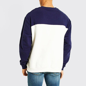 Sweat-shirt à col rond pour homme de haute qualité 100% coton, coupe classique, tricoté, décontracté, pour l'automne, blanc et bleu marine - Product Image 3