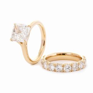 Custom 3.5 Carat Cushion Cut Lab Grown Diamond 14K White <b>Gold</b> <b>Ring</b> <b>Set</b> Luxury Cathedral Engagement Solitaire with French band - Product Image 4