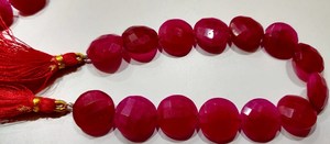 Perles de rubis rondes en forme de pièce de monnaie, facettées, percées sur un côté, 15 mm, vendues par brin de 8 pouces de long - Product Image 2