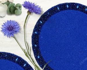 Mantel Individual de Tela Hecho a Mano de Lujo con Forma Personalizada, Diseño con Cuentas Azul Claro, Ecológico y Duradero, Juego Decorativo de 450mm - Product Image 2