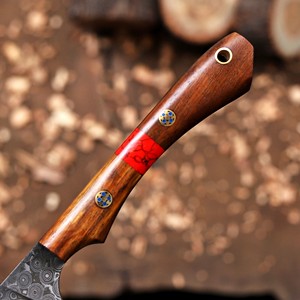 Couteau à lame fixe en acier Damas fait main Nordic Forge, fourreau en cuir, EDC, pleine lame, pour la chasse, le dépecage, le camping, bois de rose, turquoise - Product Image 5
