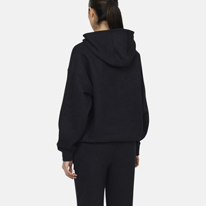 Sudadera con Capucha Extra Grande para Mujer, Color Negro Sólido, Felpa de Algodón, Manga Larga, Diseño con Bolsillos, Ropa Casual de Otoño - Product Image 2