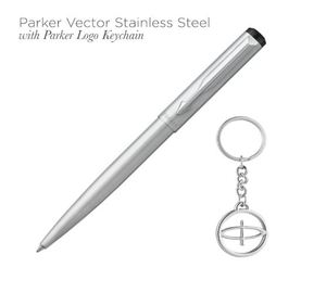 ปากกาลูกลื่น Parker Vector สแตนเลสสตีล พร้อมพวงกุญแจสีเงิน หมึกสีน้ำเงิน หัวเข็ม ชุดของขวัญสำหรับนักธุรกิจมืออาชีพ - Product Image 2