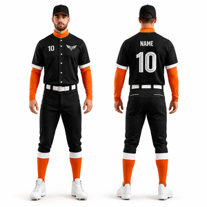 Custom Black <b>Baseball</b> Uniform Men Orange Compression Sleeve Jersey Pants <b>Set</b> Breathable Team Sportswear Wholesale - Product Image 1