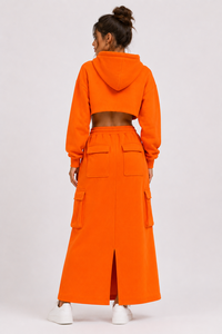 Haut court à capuche zippé en coton épais de qualité supérieure et survêtement cargo long OEM respirant à épaules tombantes, vêtements streetwear personnalisés pour femmes - Product Image 4