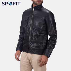 Chaquetas Casuales de Invierno de Cuero Genuino Premium para Hombre, Cuello Alto, Impermeables, con Cierre, Teñidas, Lavadas, Delanteras Suaves, Cómodas y Duraderas - Product Image 4