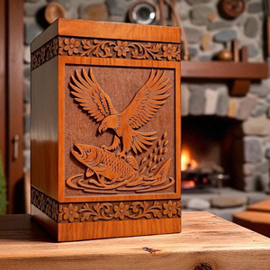 Personalized Handcrafted Wooden Urn with Eagle and Fish Design | <b>Memorial</b> <b>Keepsake</b> <b>Box</b> <b>Memorial</b> <b>Keepsake</b> by AYAANS - Product Image 4