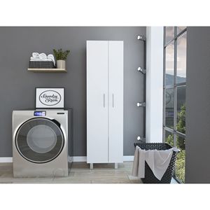 Nala Double Door White Cleaning <b>Cabinet</b> with Four Legs and Five Shelves for <b>Laundry</b> Hampers - Product Image 1
