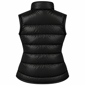 Chaleco Acolchado Negro sin Mangas para Mujer, Cuello Alto, Ropa Exterior Informal, Color Sólido, Relleno de Poliéster, Cálido para Invierno - Product Image 2