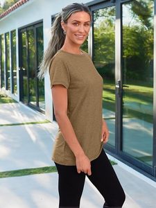 <b>Women's</b> Olive Crew Neck Short Sleeve Loose Fit Cotton Jersey T-Shirt Casual Solid Color Breathable Spring Summer <b>Top</b> - Product Image 6