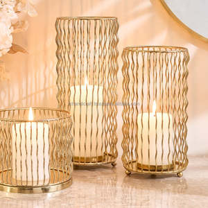 Nouvelle décoration de table de noël vient de lancer le support de pilier de bougie en métal de fil de zigzag d'or pour les fêtes de mariage de ramadan bas - Product Image 2