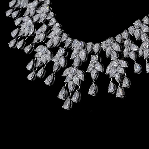 Luxury Labgrown Diamond Gold <b>Statement</b> <b>Necklace</b> Set with Flower Design Prong Setting Link Chain for Women's Wedding Occasion - Product Image 3