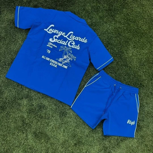 Ensemble 2 pièces homme de haute qualité : T-shirt et short décontracté à manches courtes, personnalisable avec logo imprimé, effet délavé soleil et usé - Product Image 6