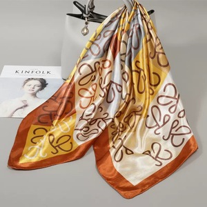 Elegant 100% <b>Silk</b> Square <b>Scarf</b> With Letter Pattern For Women Multi Functional Fashion Accessory All Seasons - Product Image 1