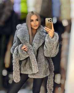 เสื้อโค้ทขนสัตว์เทียมสำหรับผู้หญิง Nesta Sports พร้อมเข็มขัด ลายเสือดาวและเสือชีตาห์ แขนยาว ไซส์ใหญ่ กันลม อุ่นสบาย - Product Image 4