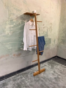 Modern wooden leaning coat rack solid oak clothes ladder with top shelf <b>wall</b> leaning garment rack space customized options - Product Image 2