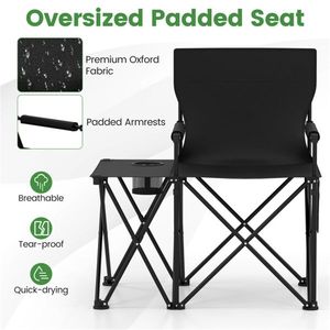 Black Oversized <b>Foldable</b> <b>Camping</b> Chair with Side <b>Table</b> and Cup Holder 330 LBS Capacity for Outdoor Use - Product Image 4